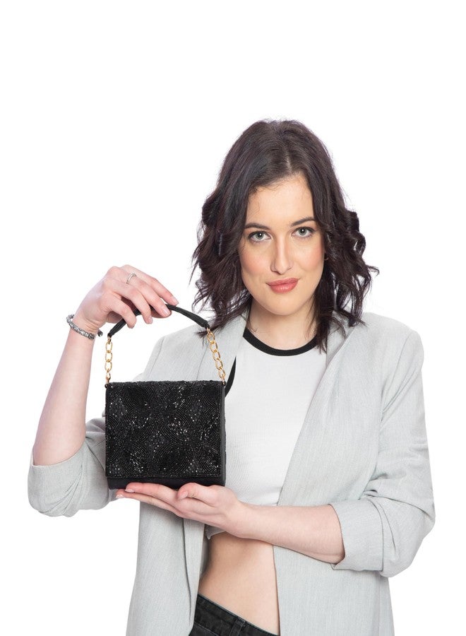 MARKQUES Black Pearl Embellished Beaded Handheld Wedding Purse Handbag For Women - Image 2